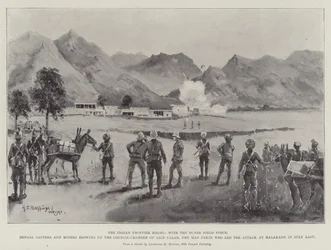 El levantamiento en la frontera india, con la Fuerza de Campo Buner, zapadores y mineros de Bengala volando la Cámara del Consejo de Said Ullah, el loco fakir que lideró el ataque en Malakand en julio pasado